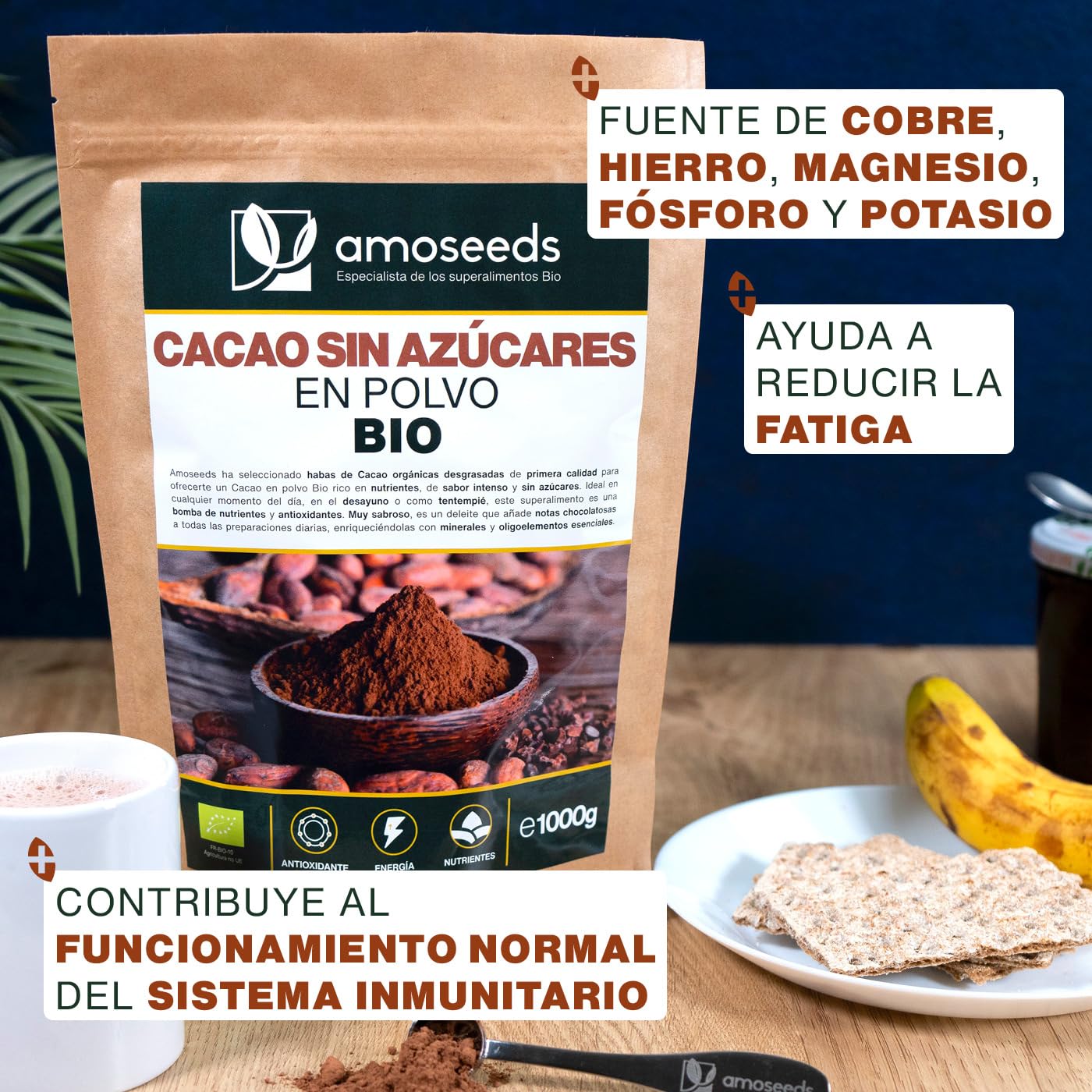 Cacao sin Azúcares en polvo BIO | 100% Puro y Natural | Habas de Cacao desgrasadas Orgánicas | Intenso sabor a chocolate | Primera Calidad
