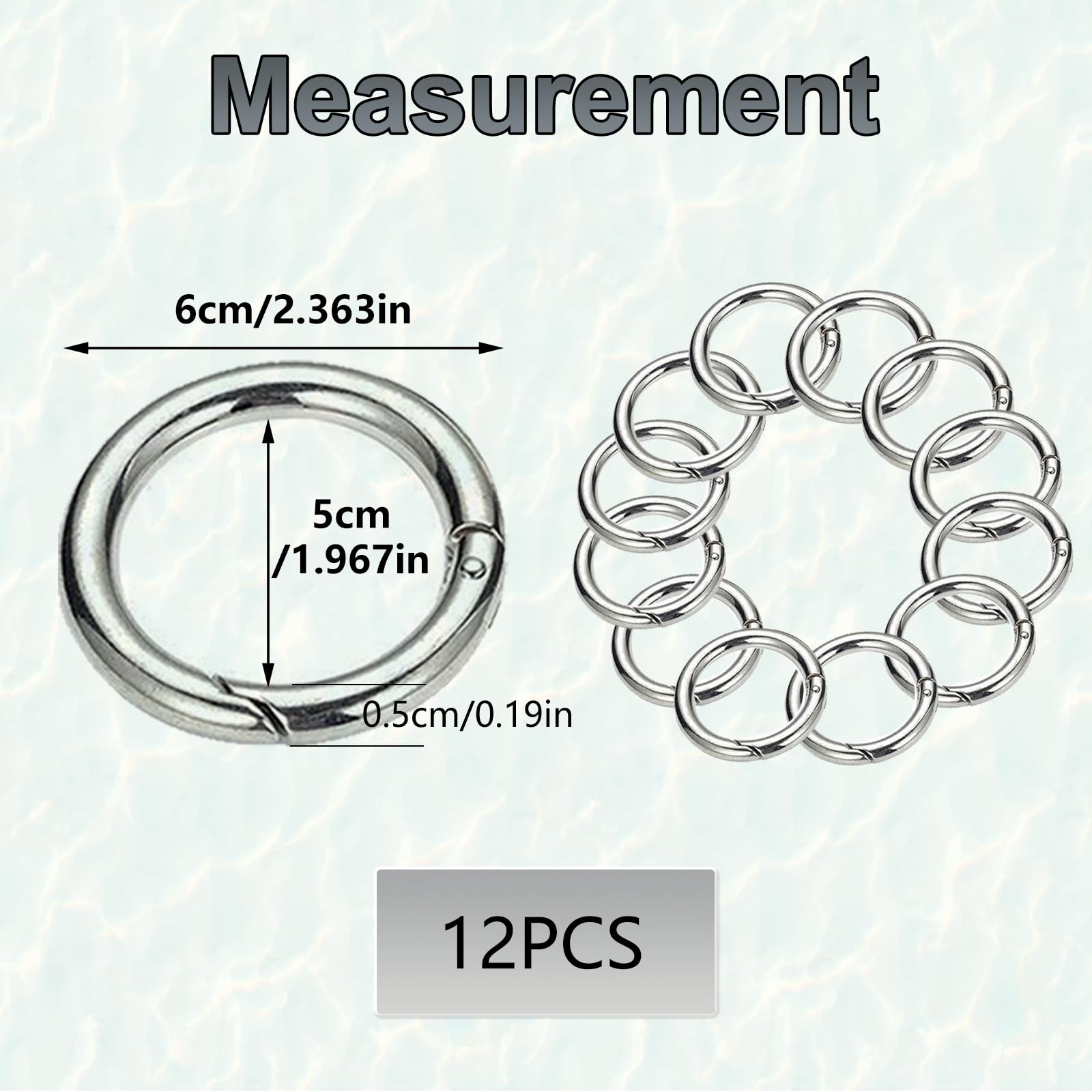 12 Mousqueton Rond, 60mm Mousqueton Sac a Main en Alliage de Zinc Anneau Sac a Main Anneau de Sac pour Porte Clés Bricolage Argenté