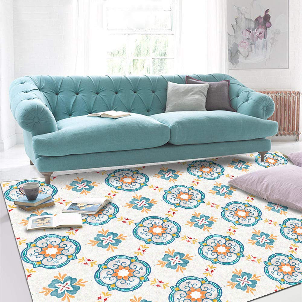 Modern rechthoekig vloerkleed Designer tapijten Zacht antislip groot huisvloertapijt Etnisch blauw ronde bloem Woonkamer Slaapkamer Eetkamer Thuisdecorateur 200 x 300 cm
