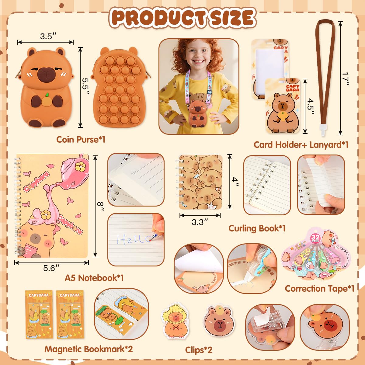 Papeterie Capybara Trousse Grande Capacité Stylo Effacables Carnets Notes Règle Dessin Signets Porte-Monnaie Fourniture Scolaire