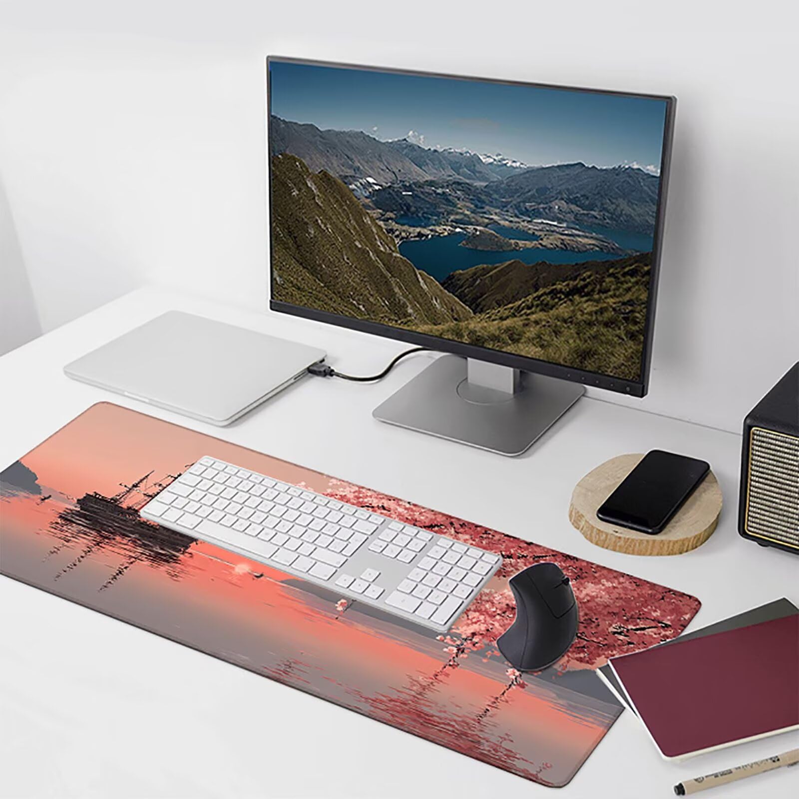 Tappetino Mouse Gaming Rosa Tappetino Mouse XXL 1000x500x3 mm, Fiore Mousepad Accessori Gaming con Bordi Cuciti, Sottomano Scrivania Migliorare la Precisione e la Velocità per Giocatori, Regalo w-3398