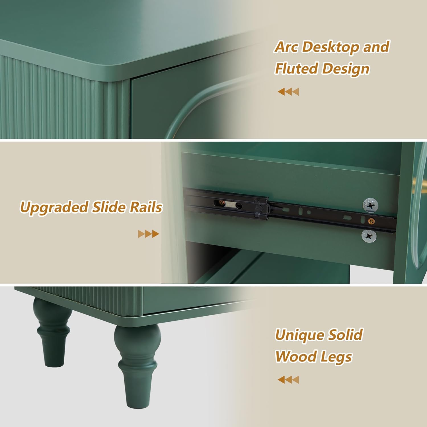 ORRD Fluted 5 Drawer Dresser for Bedroom, Mid Century Modern Chest of Drawers, Wood Storage Large Dresser Organizer for Bedroom Living Room Hallway Closet, Green