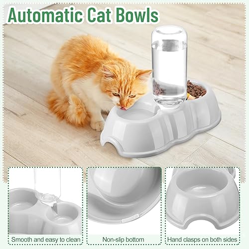 Miniatura 4 de Tioncy Kit de iniciación de 7 piezas para gatos pequeños, caja de arena para gatos con pala y alfombrilla de arena para patas, cuencos dobles Negro