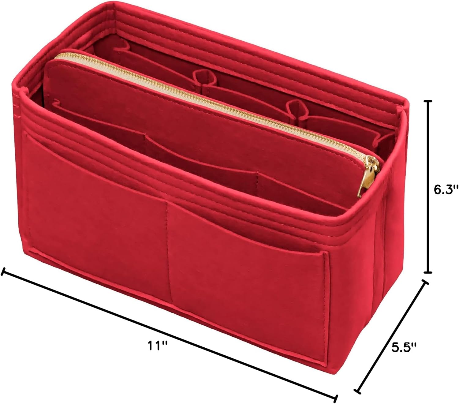 Purse Organizer Insert with Zipper Felt Bag Organizer Handbag Organizer Insert Bag in Bag Organizer with Key Chain for Tote Purse Bag Red Medium - Image 8