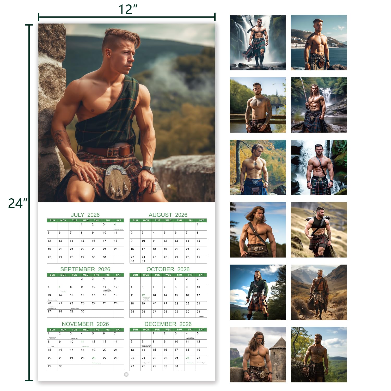 Kalender 2026 - Lustiger Kalender 2026 Wandkalender, 12-Monats-Wandkalender, Januar 2026 - Dez. 2026, 30,5 x 61 cm (offen), Kalender 2026 mit unlinierten Blöcken und dickem Papier