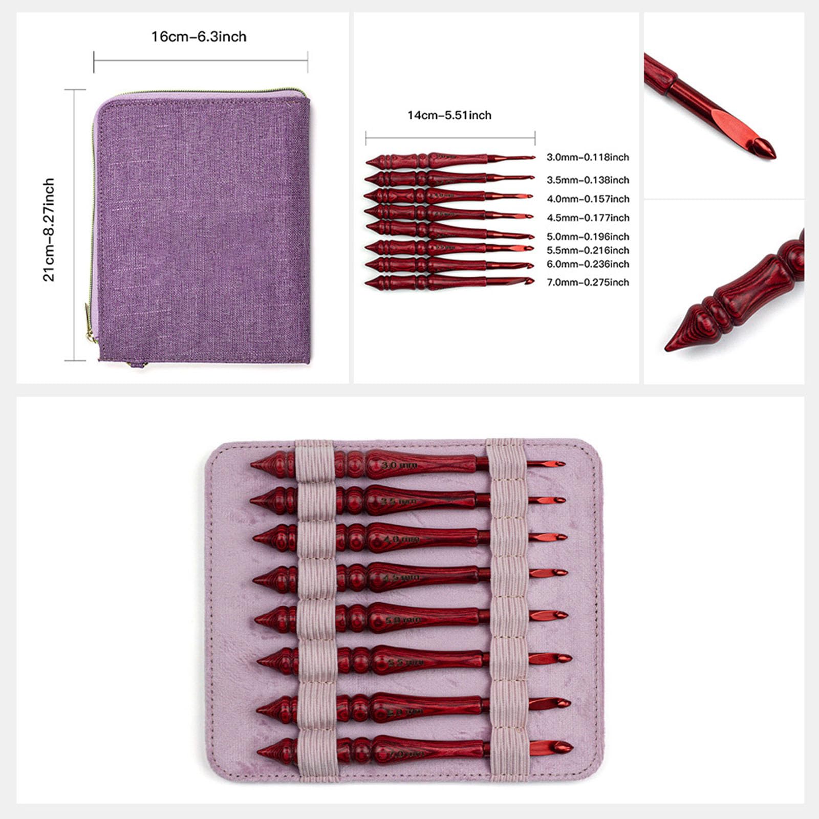 8 ganchos de ganchillo con mango de madera, agarre ergonómico, herramienta de hilo de ganchillo de aluminio, para ganchillo de 3 a 7 mm, sujetadores de aluminio