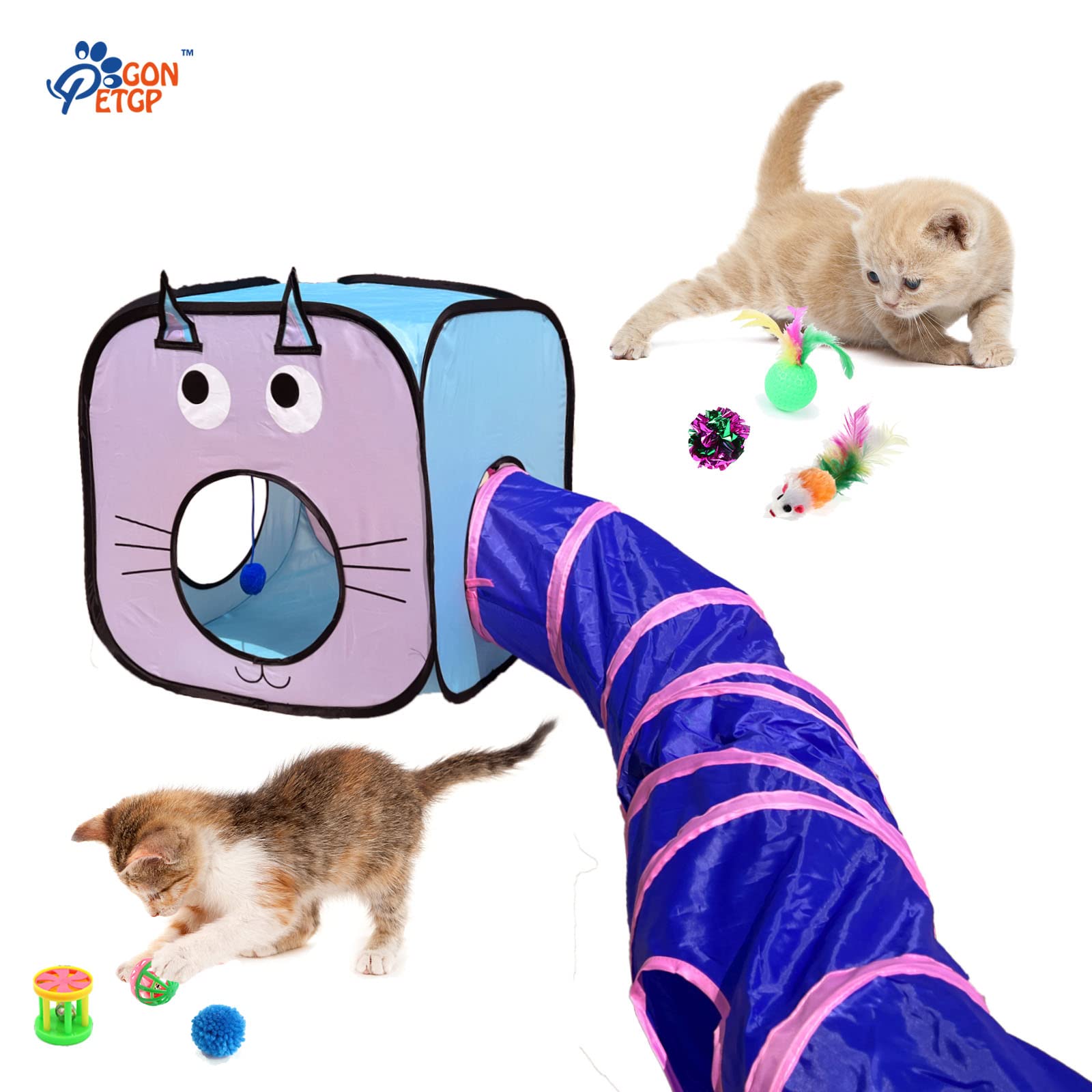 GONPETGP Giocattoli per gatti per interni, set di 23 giocattoli per gattini, pieghevoli, tunnel per animali domestici, giocattoli interattivi per gatti, bacchetta con piume per gatti, palline sfocate