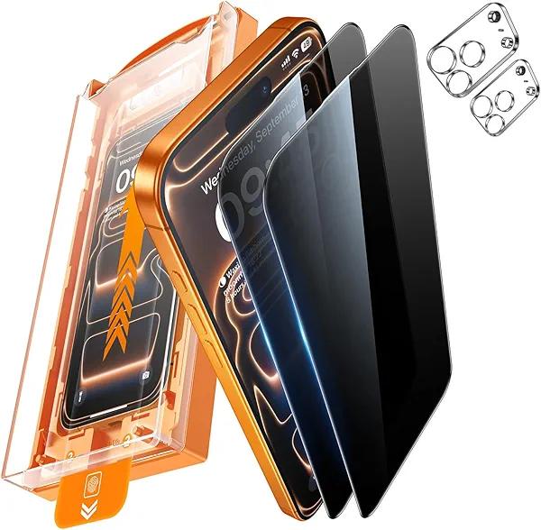 UNBREAK TOP 9H+ Glass 2+2 Packs for iPhone 17 Pro Max Privacy Screen Protector with Camera Lens Protector [Zero Bubble][10X Military Protection] 17 ProMax Tempered Glass Full Edge Coverage,Case-Friend