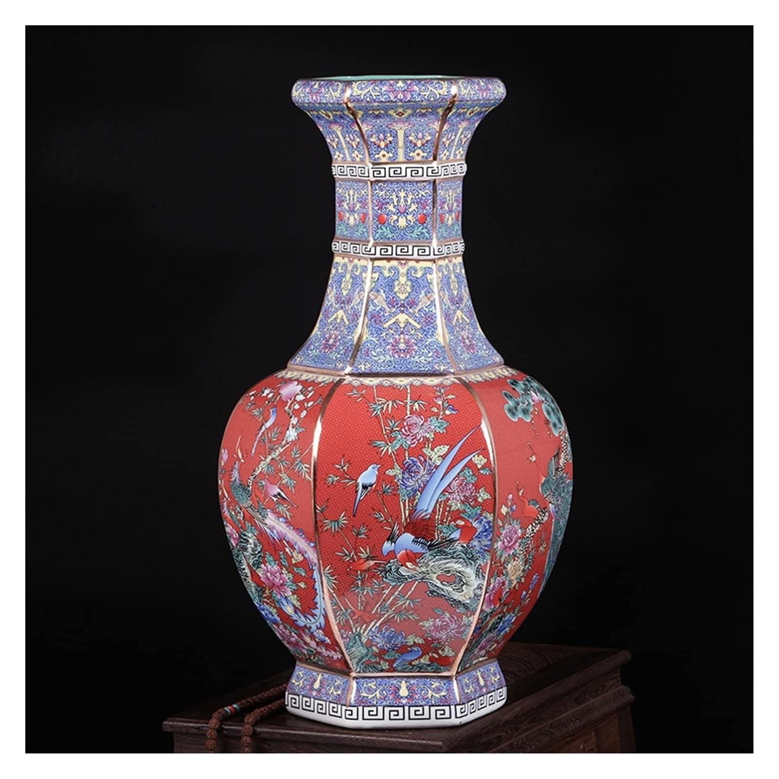 SnamicE Vase Tabletop Enamel Antique Hexagonal Tall Vase Floor Ceramic Furnishing Articles Large Floor Vases 27 * 51cm,A Orange