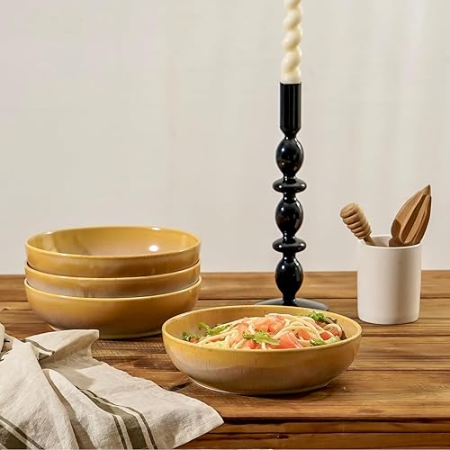 Miniatura 10 de KYBSCZ Juego de cuencos para pasta de 30 onzas, cuencos para servir de 8 pulgadas, juego de 4 cuencos de ensalada, cuencos de cerámica grandes,