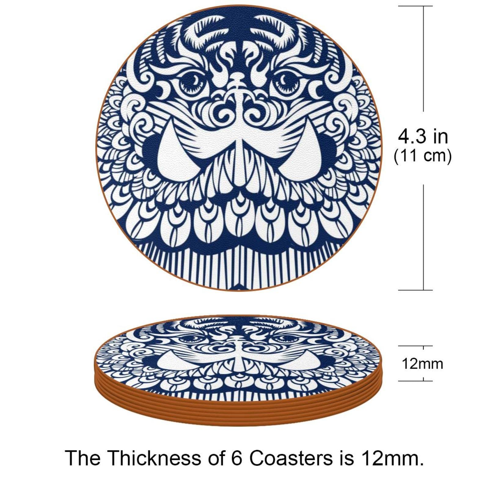 Blue Line Lot de 6 dessous de verre à motif lion pour boissons, verres à vin, tasses et tasses, réutilisables au bureau, cuisine, bar, 10,9 cm