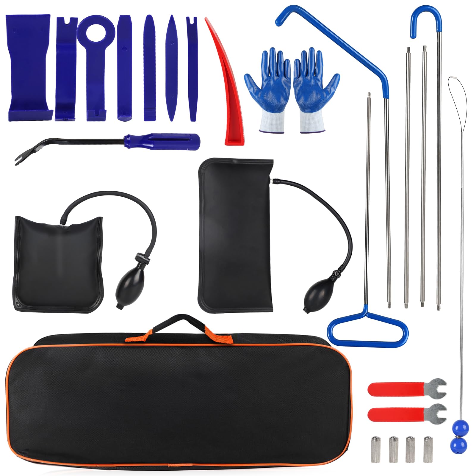 SWAWIS 24 Herramienta Profesional para Coche con Pinza de Largo Alcance, Herramienta de Palanca Cojín de Montaje en Coche y Juego de Manoplas de Emergencia para Abrir Puertas y Ventanas del Coche