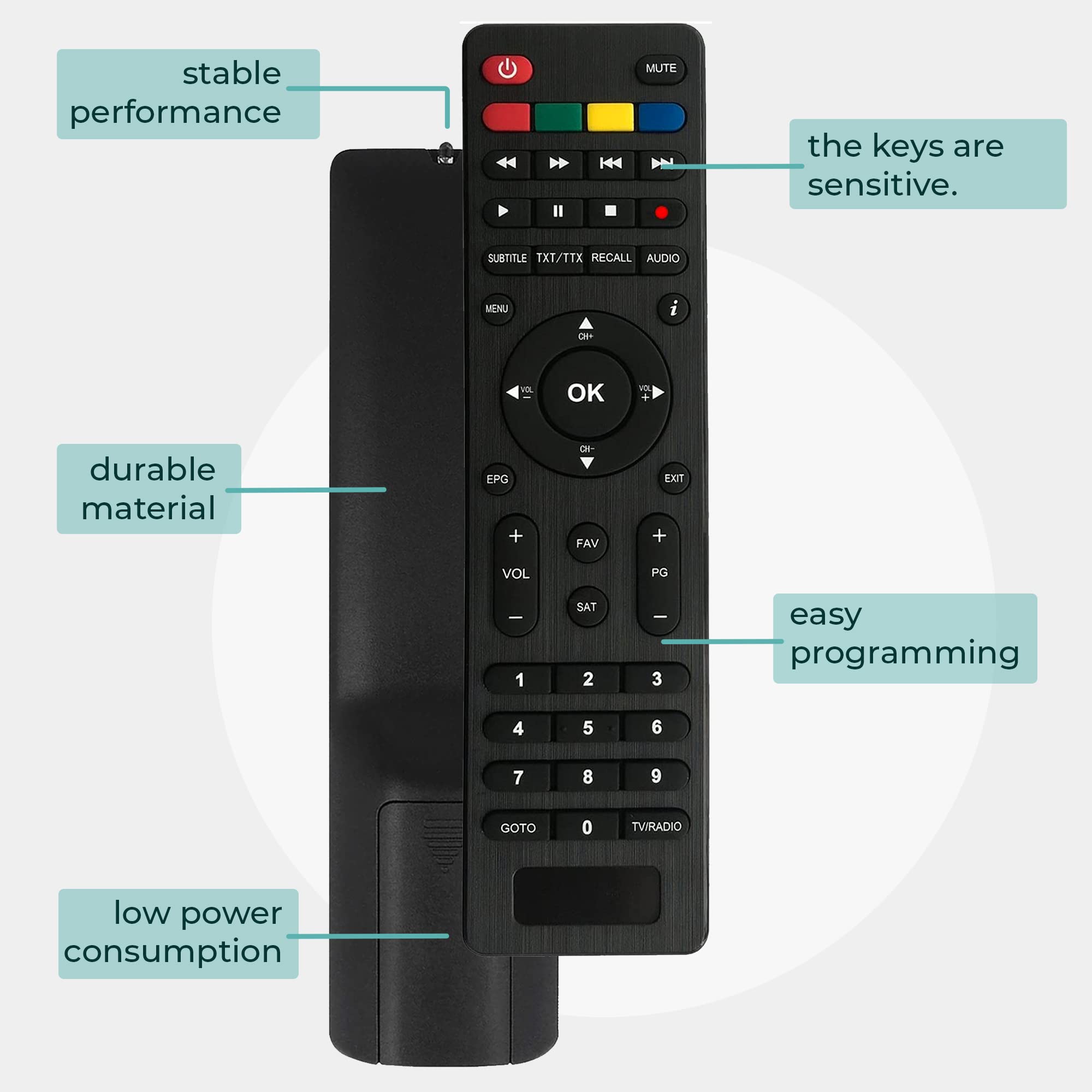 LEYF Uniwersalny pilot 9 w 1, kompatybilny z odbiornikami DVB-T TNT - Redline, HD Line, Geant, Tiger, Sky, Drake, Servimat, Istar, Samsat, Trumax, Dynavision, Head, Echosonic, Regular, Technocoms,