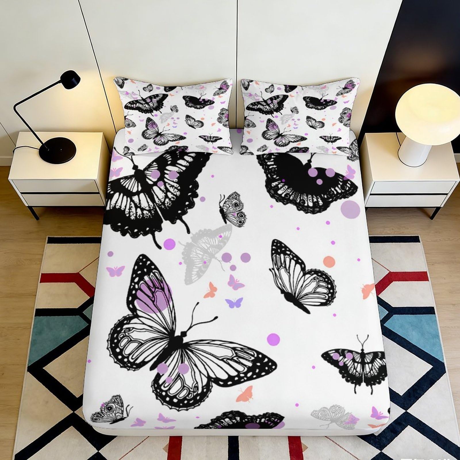 3D Printed Butterfly Fitted Sheet Microfiber Deep Pocket Bedroom Bedding Butterfly Mattress Fitted Cover Washable 120x200x25cm