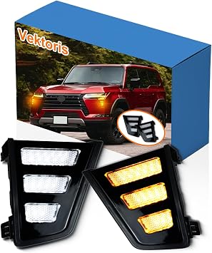 1Pair of Front Bumper Fog Light for Lexus GX550 2024 2025, L&R Front Air Vent Fog Lamp with White Daytime Running Light DRL & Amber Sequential Turn Signal Light