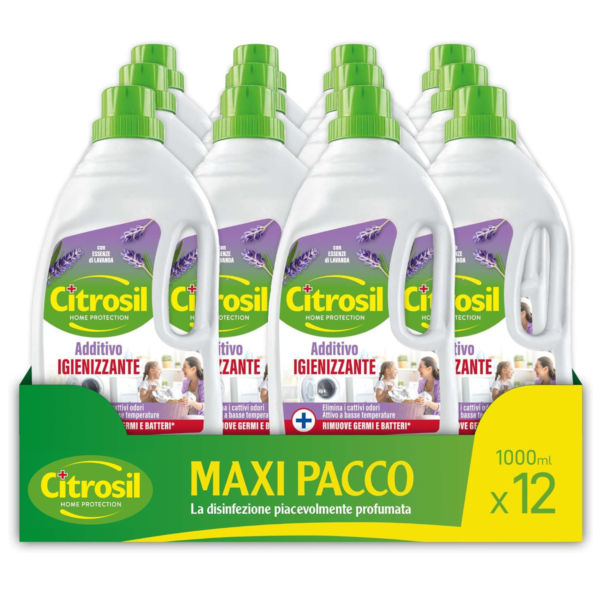 Citrosil - Additivo Disinfettante Liquido per Lavatrice e Bucato a Mano, con Vere Essenze di Tea Tree, Azione Igienizzante e Disinfettante, Adatto per Capi Bianchi e Colorati, 1000 ml x 12 Confezioni