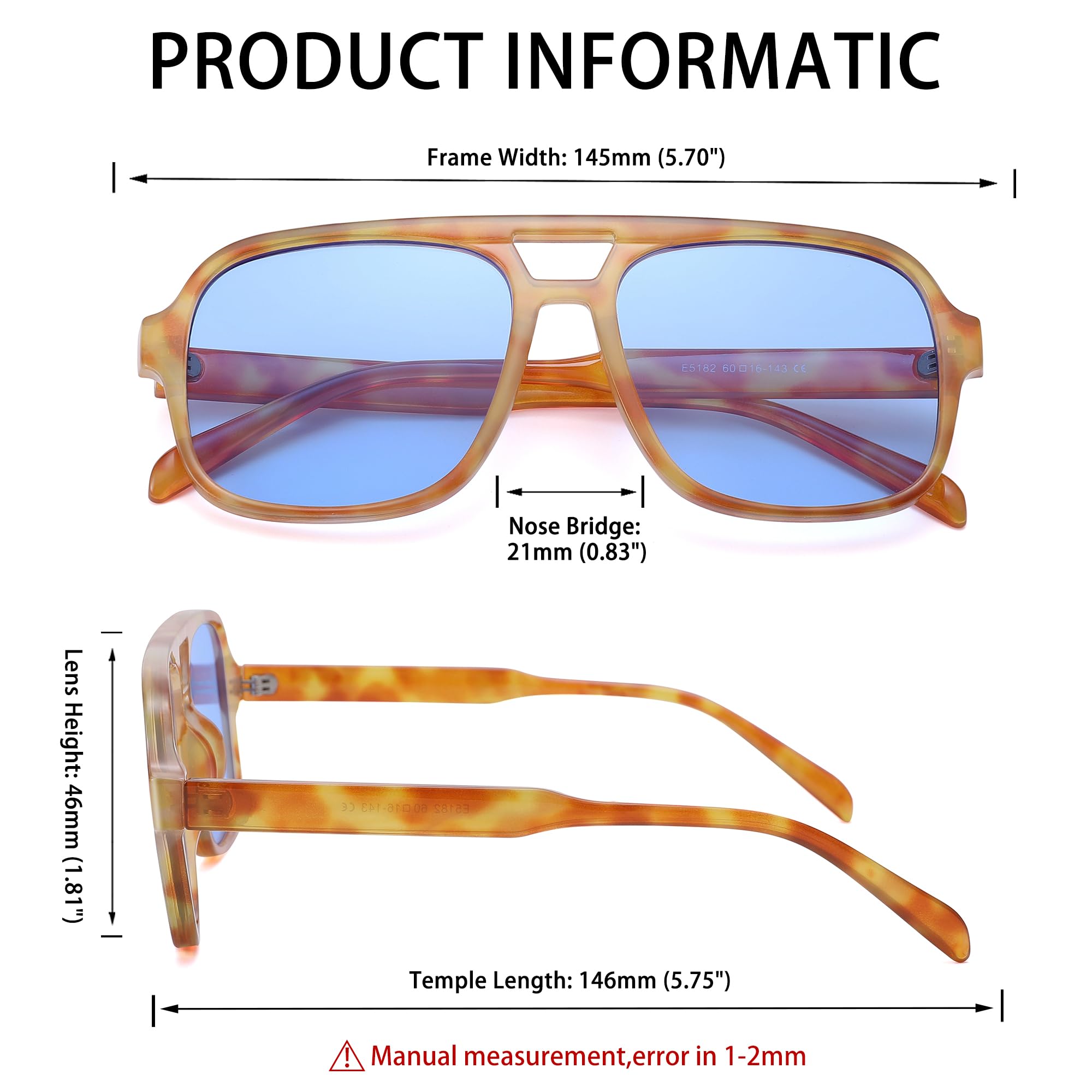 Retro Piloten-Sonnenbrille für Damen und Herren, trendige quadratische 70er-Jahre-Sonnenbrille, UV400-Schutz