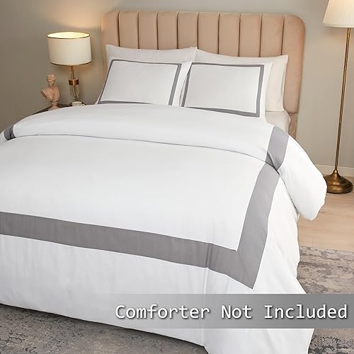 Miniatura 2 de OSVINO Juego de funda de edredón de hotel, tamaño King, 3 piezas, microfibra con patrón de líneas grises, colección de ropa de cama, ultra suave,