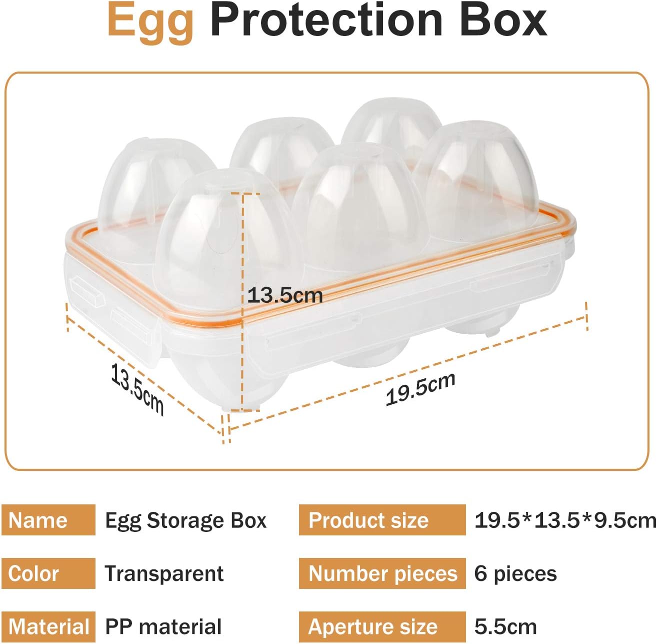 FantasyDay 6 Grids Egg Holders, Sturdy Shockproof Durable Egg Cartons Egg Containers With Lid for Refrigerator - Large Capacity Egg Organizer Box for Home Kitchen Outdoor Picnic Hiking Storage