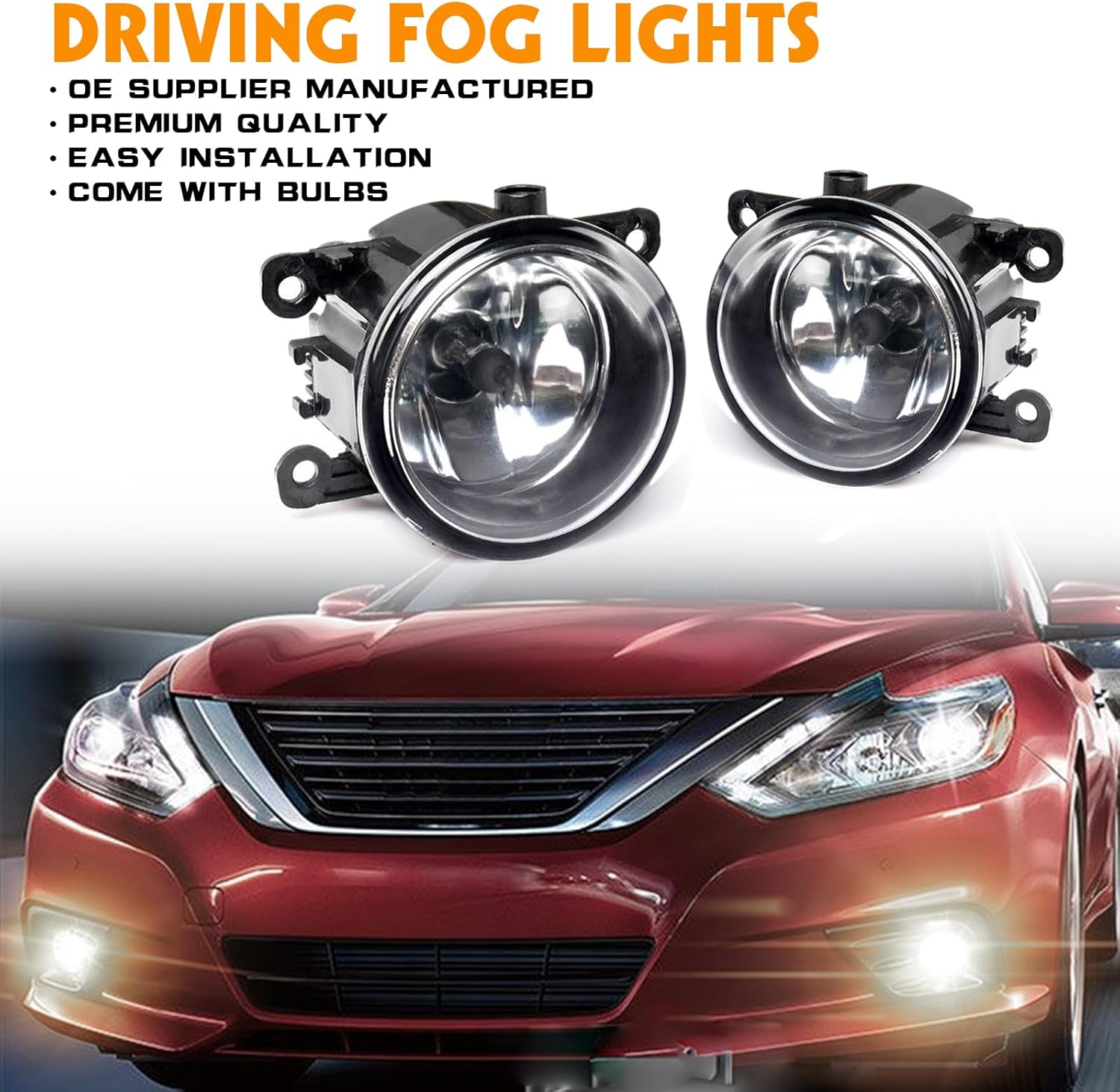 x xotic tech Pair 55W H11 Clear Lens Fog Light Lamps OE Fit Compatible with Acura Honda Ford Nissan Subaru (Part # 33900-T0A-A01 33900STKA11 AC2592111 4F9Z15200AA 5182426AA 3225-2050B etc.)