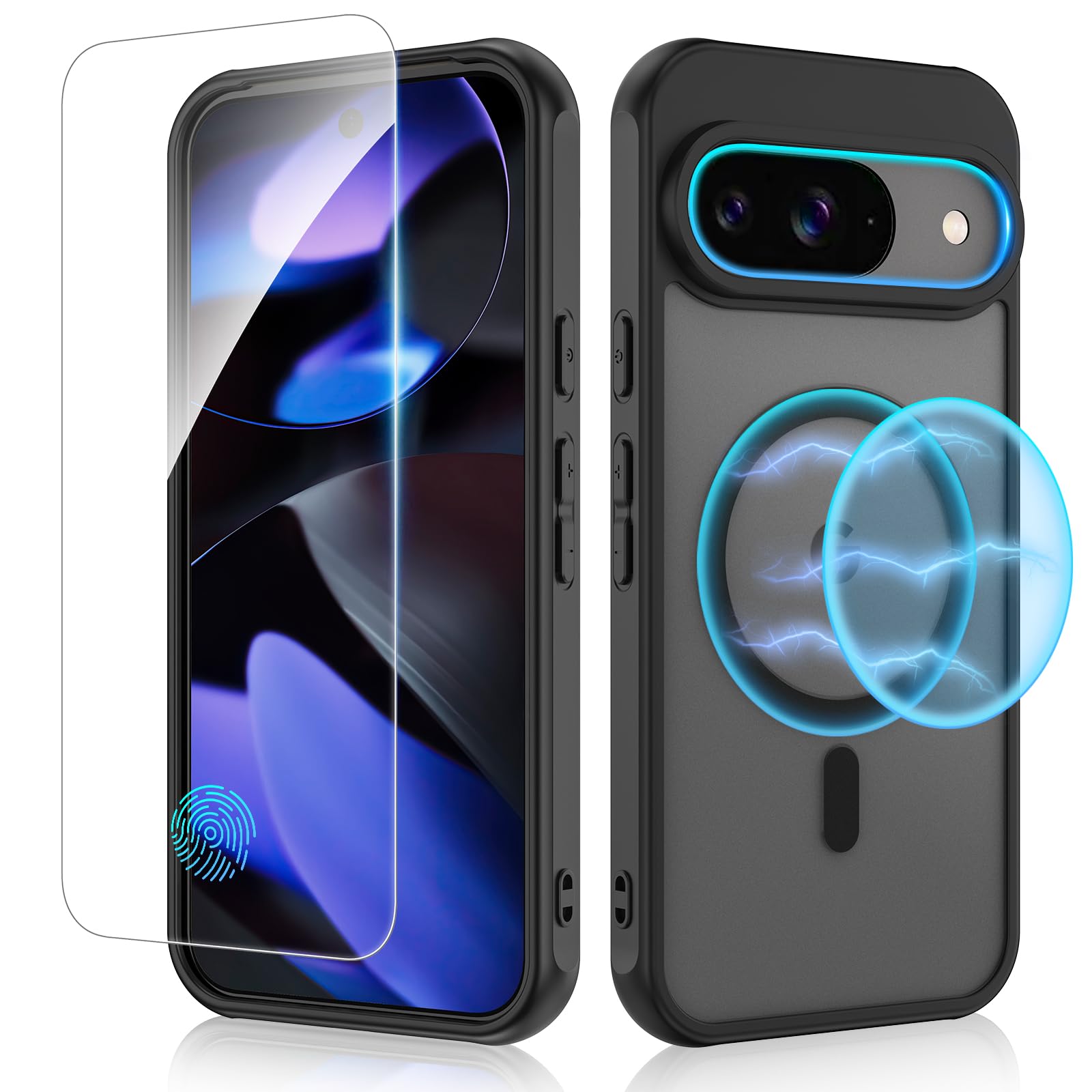 Ruky for Google Pixel 9 / Pixel 9 Pro Case with Privacy Screen Protector, [Compatible with MagSafe] Transparent Shockproof Protective Phone Case Slim for Google Pixel 9/9 Pro 6.3 inch, Clear
