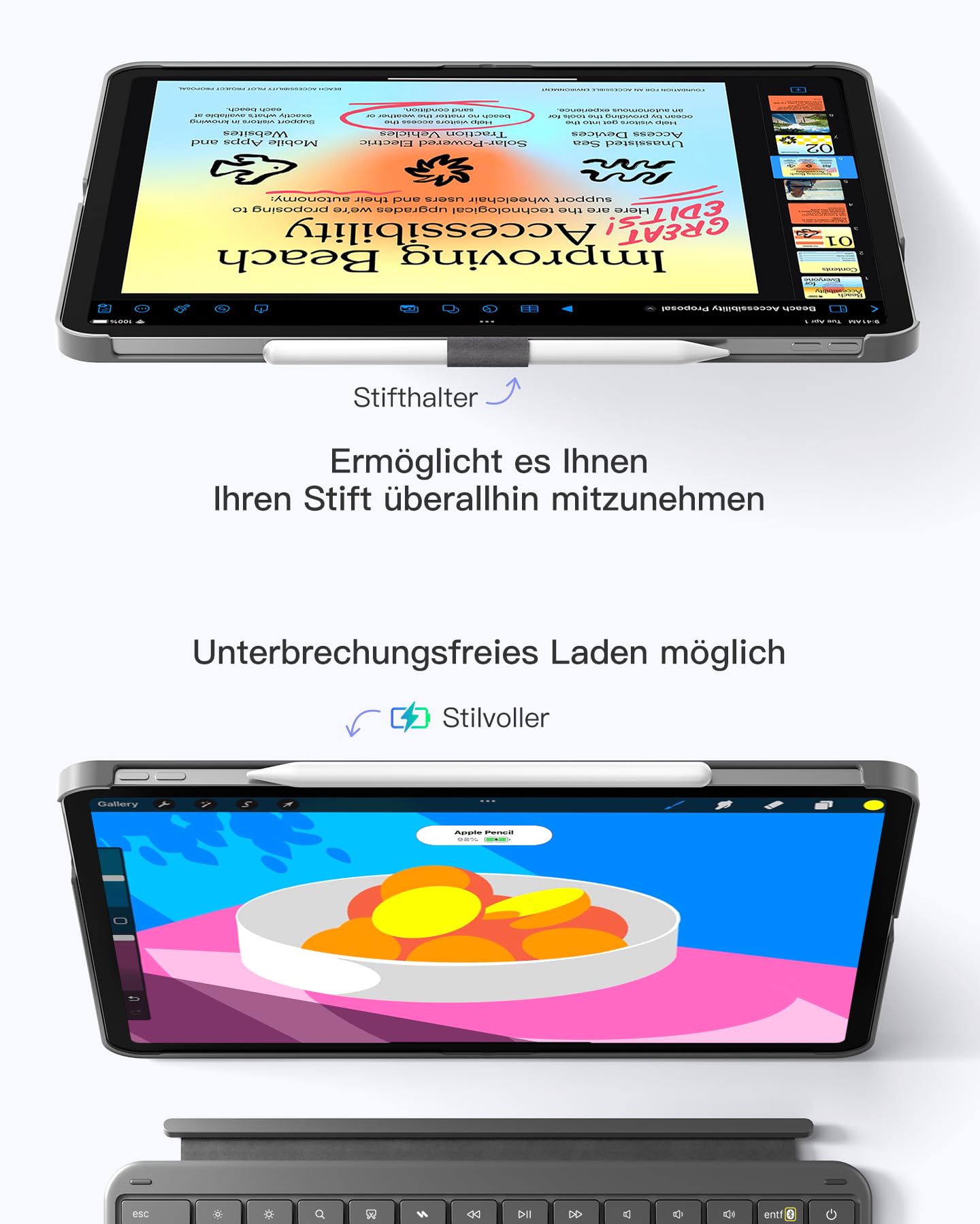Inateck Tastatur Hülle für iPad Air 13 Zoll (2026/2025/2024,M4/M3/M2),Tastatur für ipad Pro 12.9 Zoll,6" Großes Trackpad,Abnehmbar,QWERTZ,7 Farben Hinterleuchtet,mit Stifthalter,AceTouch