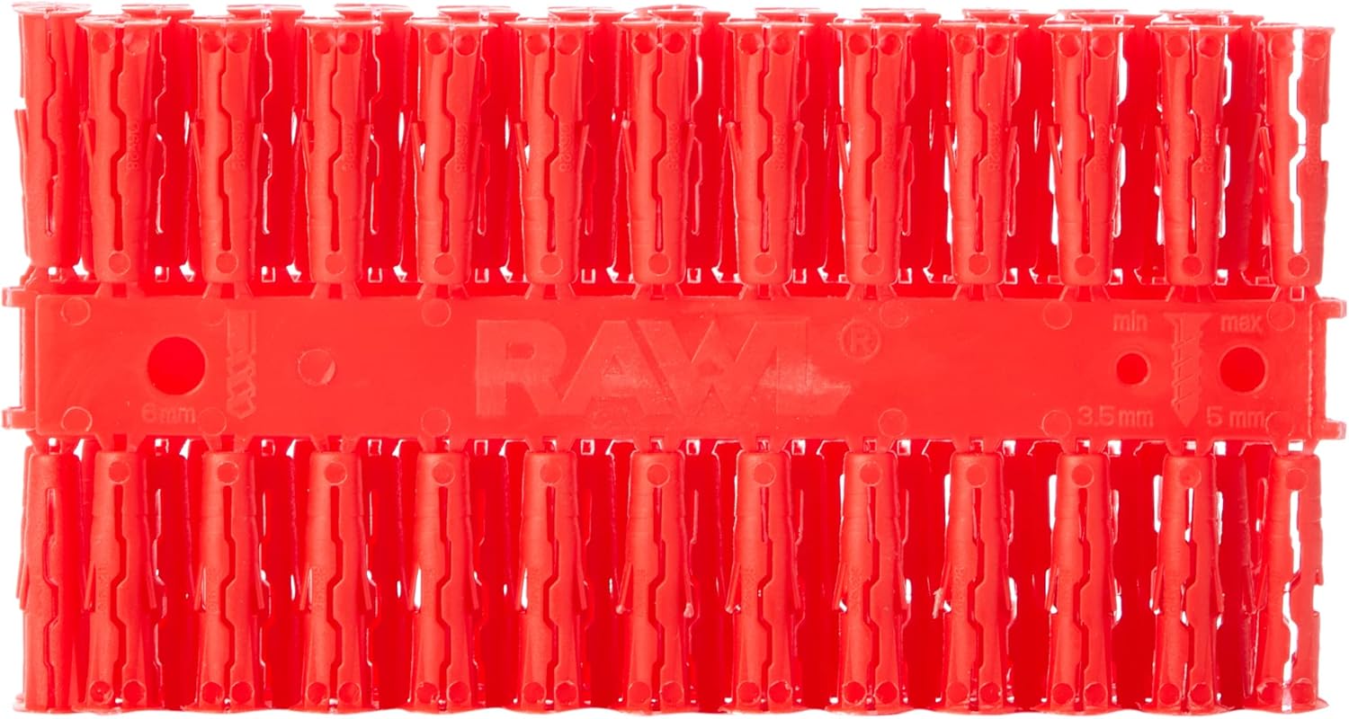 Rawlplug Uno Universal Contract Wallplug 6 mm RED | Rawl Plugs for Plasterboard, Masonry, Brick, Concrete | Solid Wall Plug Anti Rotation Features | Plasterboard Fixings Plug Pack of 96,R-U1-RED-96-C
