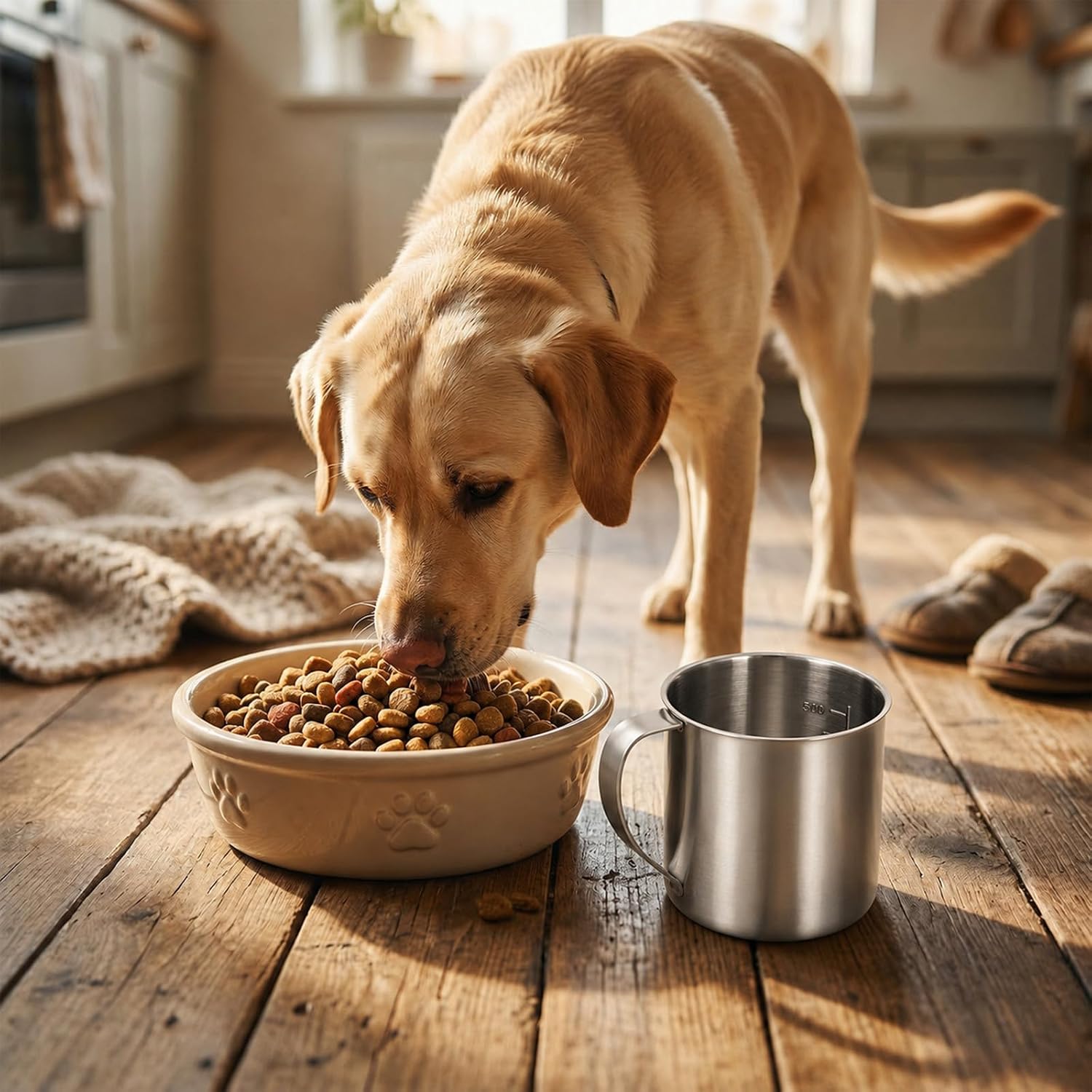 2 Cup Dog Food Scoop, 304 Stainless Steel Pet Food Measuring Cup with Handle Heavy Duty Metal Pet Scoop Rustproof Measuring Scoops for Dogs, Cats, Birds, Rabbits for Dry Foods and Treats