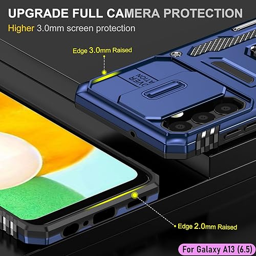 Miniatura 6 de Funda resistente para Samsung Galaxy A13 (5G), protector híbrido de goma de doble capa de grado militar con protector de cámara deslizante, soporte