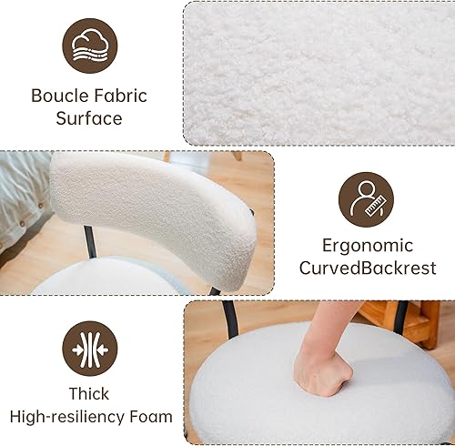 Miniatura 7 de AWQM Juego de 2 sillas de comedor modernas de mediados de siglo, sillas de comedor Boucle con patas de metal negro para cocina, sala de estar, color