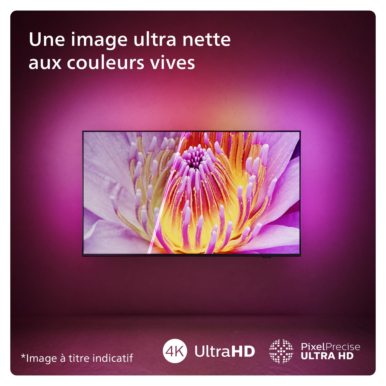 Philips Ambilight 65PUS8109 Smart TV LED 4K - Écran 65 Pouces avec Plate-Forme Pixel Precise Ultra HD, Titan OS et Son Dolby Atmos, Fonctionne avec l’Assistant Vocal Alexa et Google - Chrome satiné