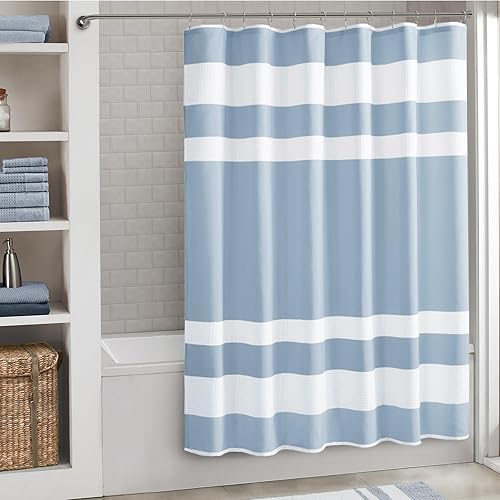 Miniatura 31 de Madison Park - Cortina de ducha, punto gofre, cortina de ducha de tela con control de humedad Scotchgard 3M, 36 x 72 pulgadas, blanco Blanco