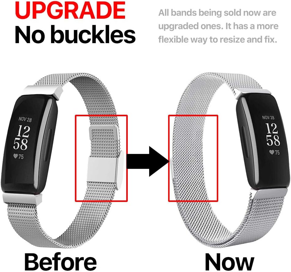 Intoval Metal Bands for Fitbit Inspire 2 / Inspire HR/Inspire, Stainless Steel Replacement Bands for Women Men (Large, Silver) : Electronics