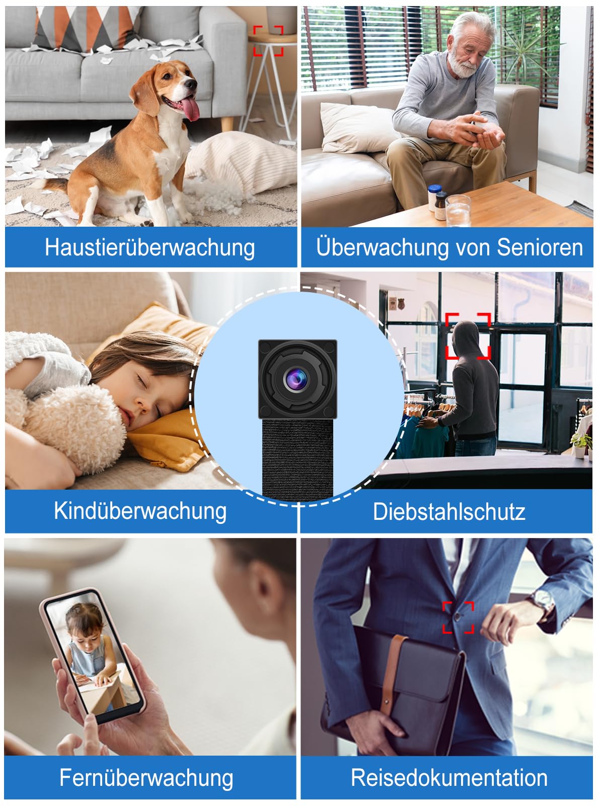 QZT Cámara de vigilancia WiFi 1080P Full HD con aplicación, visión nocturna, detección de movimiento, grabación en bucle, vídeo en vivo, inalámbrico, cámara interior y exterior, ideal para casa