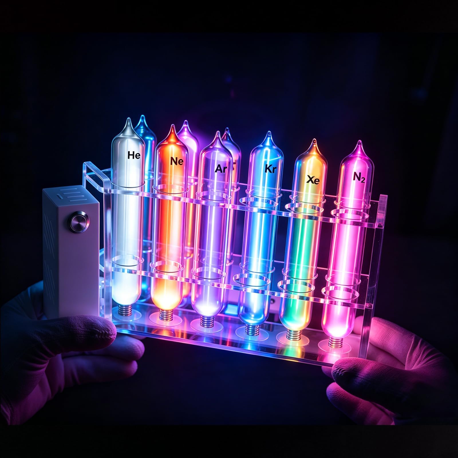 TsoLay Edelgasröhren, Edelgas-glasröhren Mit Erreger, Leuchtelemente (he, Ne, AR, Kr, Xe) Mit 99,999% Reinheit Für Wissenschaftliche Ausstellungen, Chemieunterricht, with Exciter