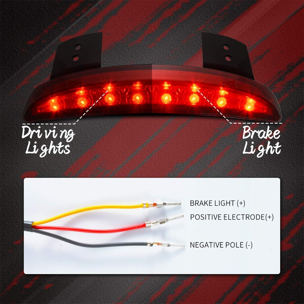 TUINCYN Motorcycle Red Lens Chopped Rear Fender Edge Plate Tail Brake LED light Replacement