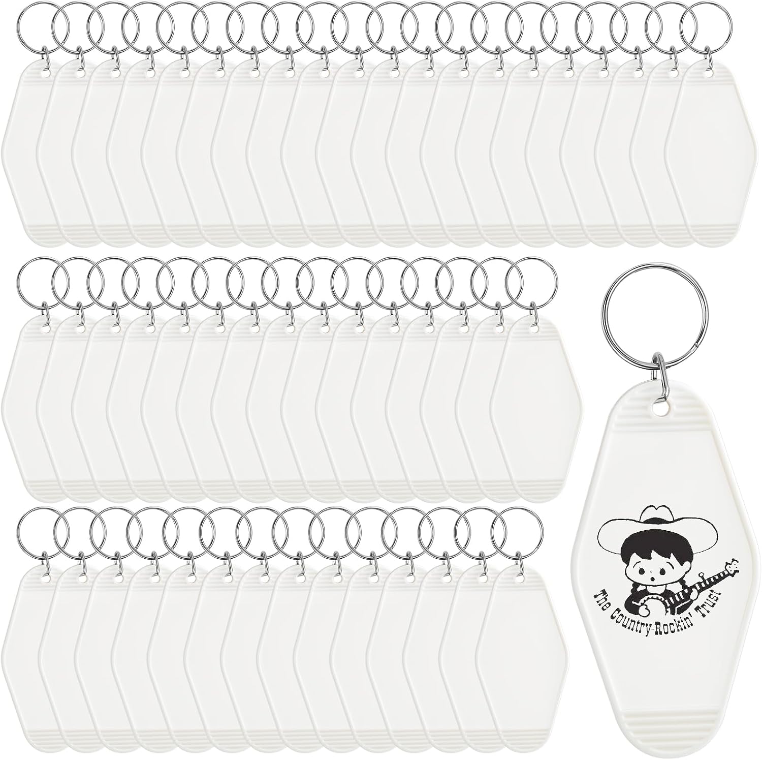 Supkiir 50Pcs Motel Keychain Blank Bulk, Plastic Hotel Keychain Sublimation Vintage Blank Keychains