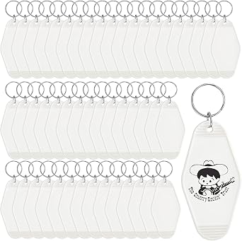 Supkiir 50Pcs Motel Keychain Blank Bulk, Plastic Hotel Keychain Sublimation Vintage Blank Keychains