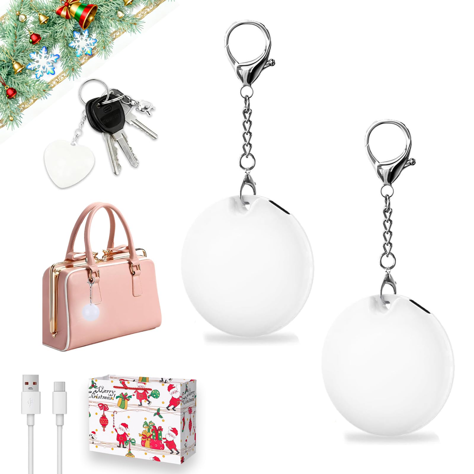 fjaldjfu Love Wallet Tote Bag Touch Sensing Light, Portable Heart-Shaped Handbag Light, Automatic Sensor Rechargeable Purse Lights, Mini Pocket Light for Handbag, Heart Accessories for Women (2PCS*D)