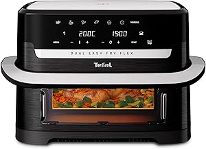 Tefal Easy Fry Flex Air Fryer, Large Drawer with Divider, Single 9L Basket or Divide into 5.5L + 3.5L, Viewing Window Crisp, Roast, Bake, Reheat, Dehydrate, EY9228G1 – Black