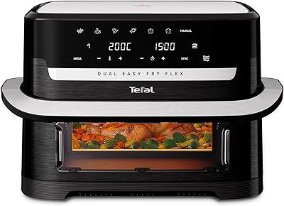 Tefal Easy Fry Flex Air Fryer, Large Drawer with Divider, Single 9L Basket or Divide into 5.5L + 3.5L, Viewing Window Crisp, Roast, Bake, Reheat, Dehydrate, EY9228G1 – Black