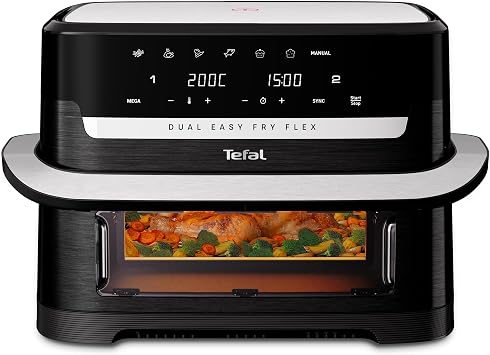 Tefal Easy Fry Flex Air Fryer, Large Drawer with Divider, Single 9L Basket or Divide into 5.5L + 3.5L, Viewing Window Crisp, Roast, Bake, Reheat, Dehydrate, EY9228G1 - Black