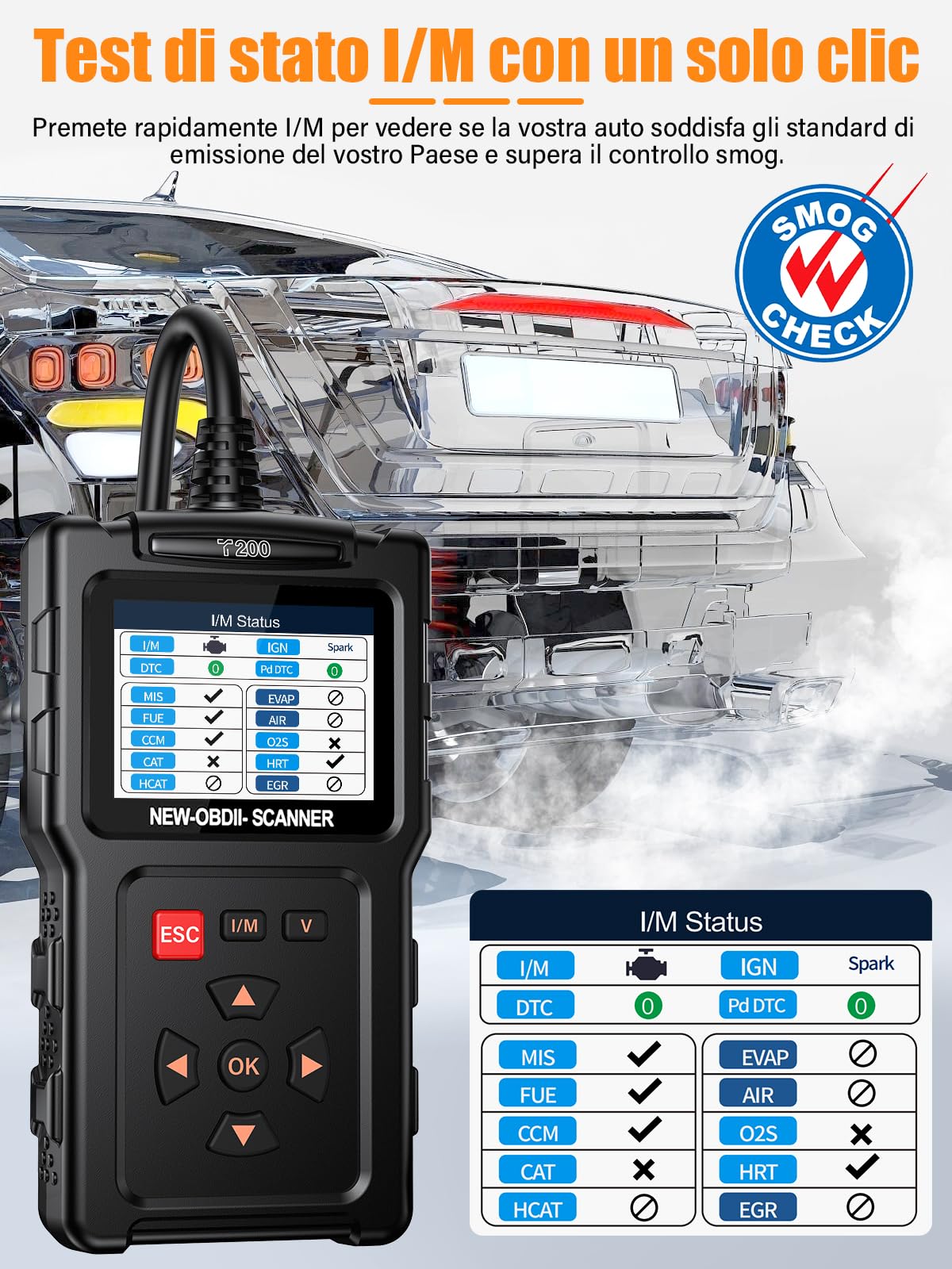 Onherm Scanner diagnostico OBD2 per auto: diagnostica EOBD OBD per tutti i veicoli BMW MercedesBenz in italiano Strumento professionale di lettura dei codici diagnostici OBDII per monitorare la
