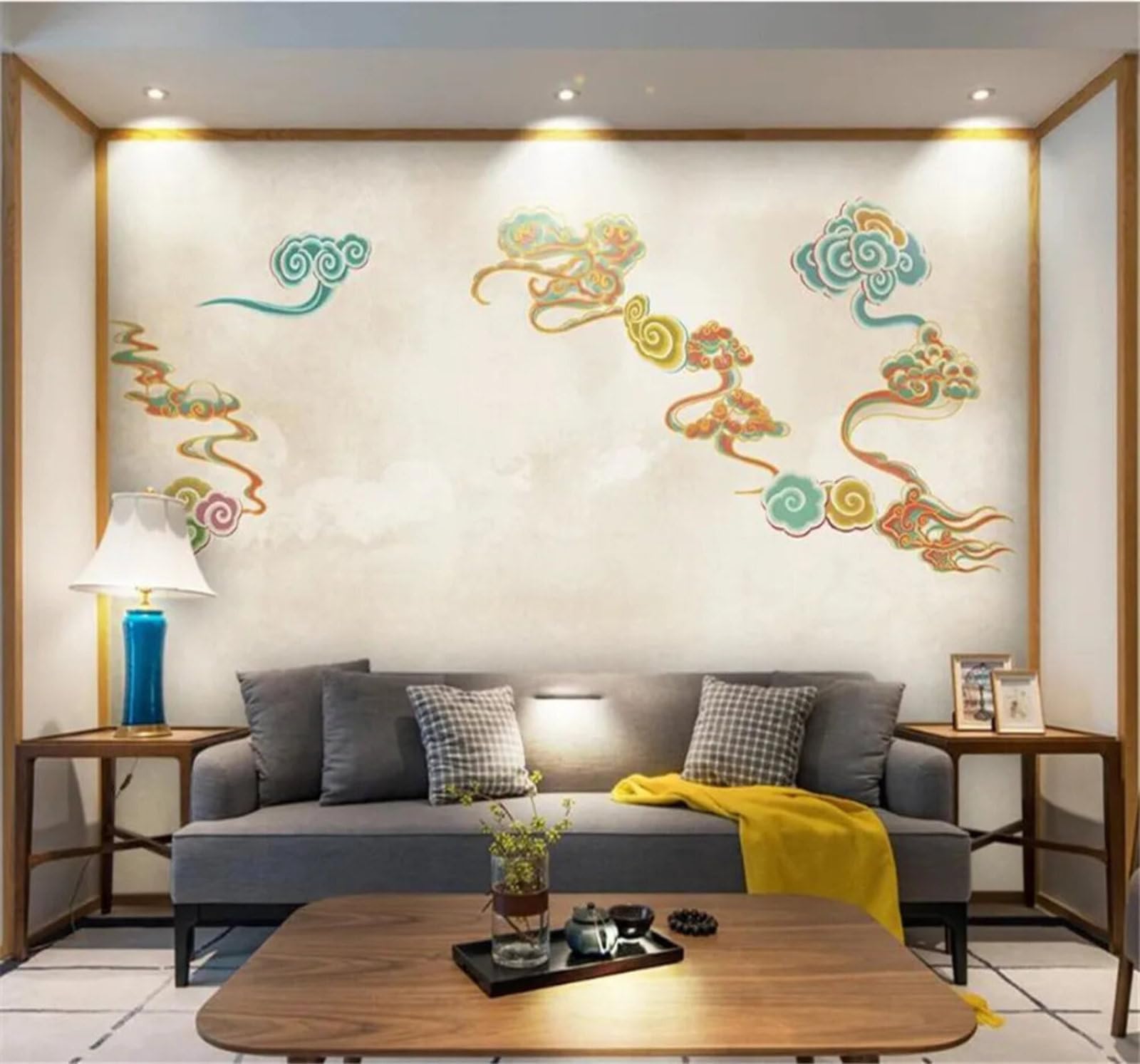 Tzxztt Minimalist Hand Drawn Auspicious Clouds Art Modern 3D Wallpaper Premium Textured Silk Neutral Tones Material Ideal for Living Room Bedroom-430cm×300cm