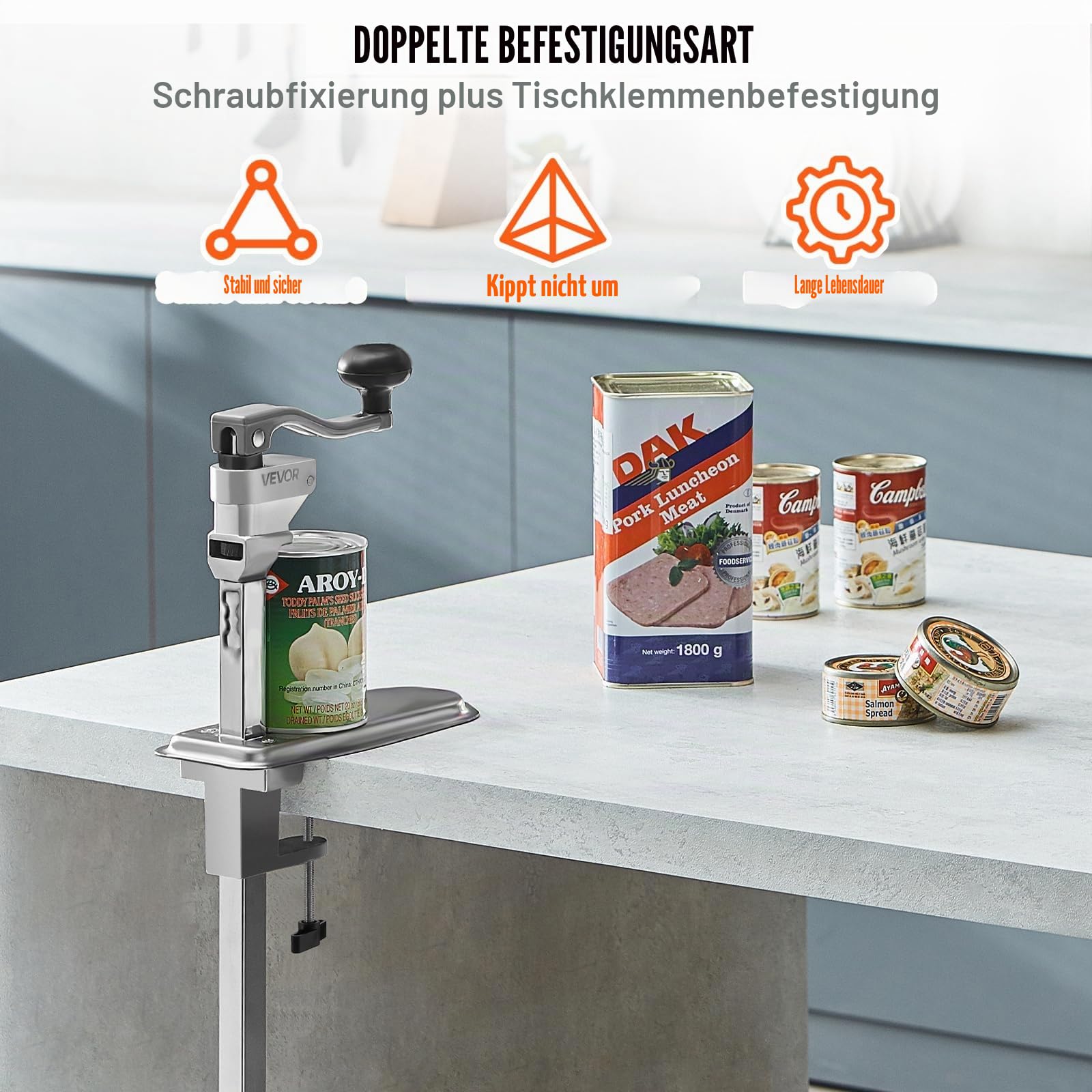 VEVOR kommerzieller Dosenöffner, manueller Tischdosenöffner für Dosen bis zu 40 cm Höhe, höhenverstellbarer Konservenöffner mit Schrauben & Tischklemme, Büchsenöffner für Restaurants Hotels