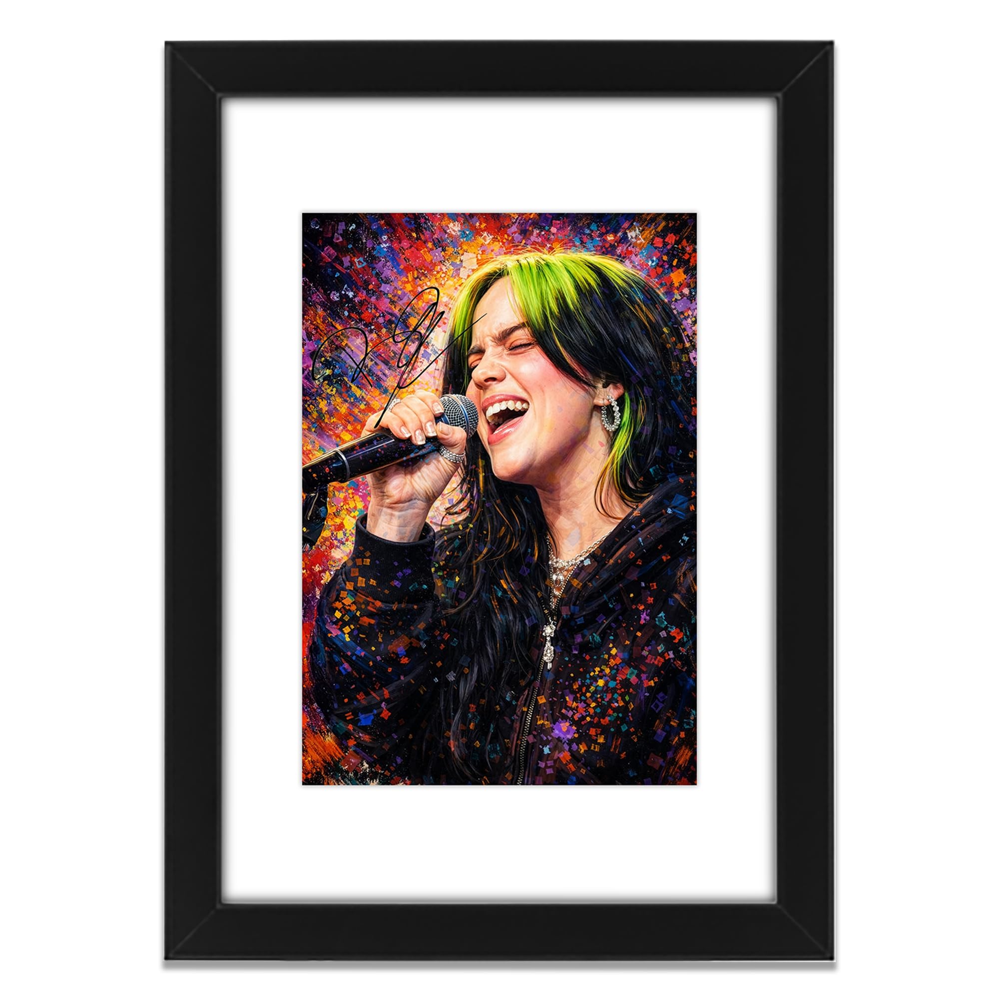 Poster con stampa autografata di Billie Eilish, in edizione limitata, idea regalo per i fan, memorabilia da collezione, formato A3, incorniciato con passepartout
