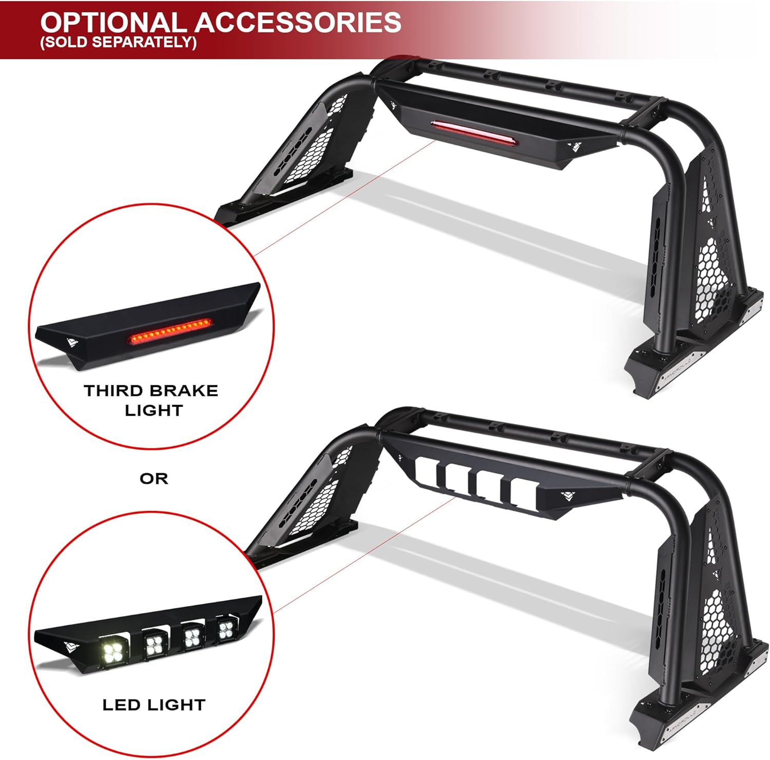 Armordillo USA 8710876 CR-M Modular Adjustable Chase Rack Roll Bar - Matte Black Fits Full Size Pickup Truck