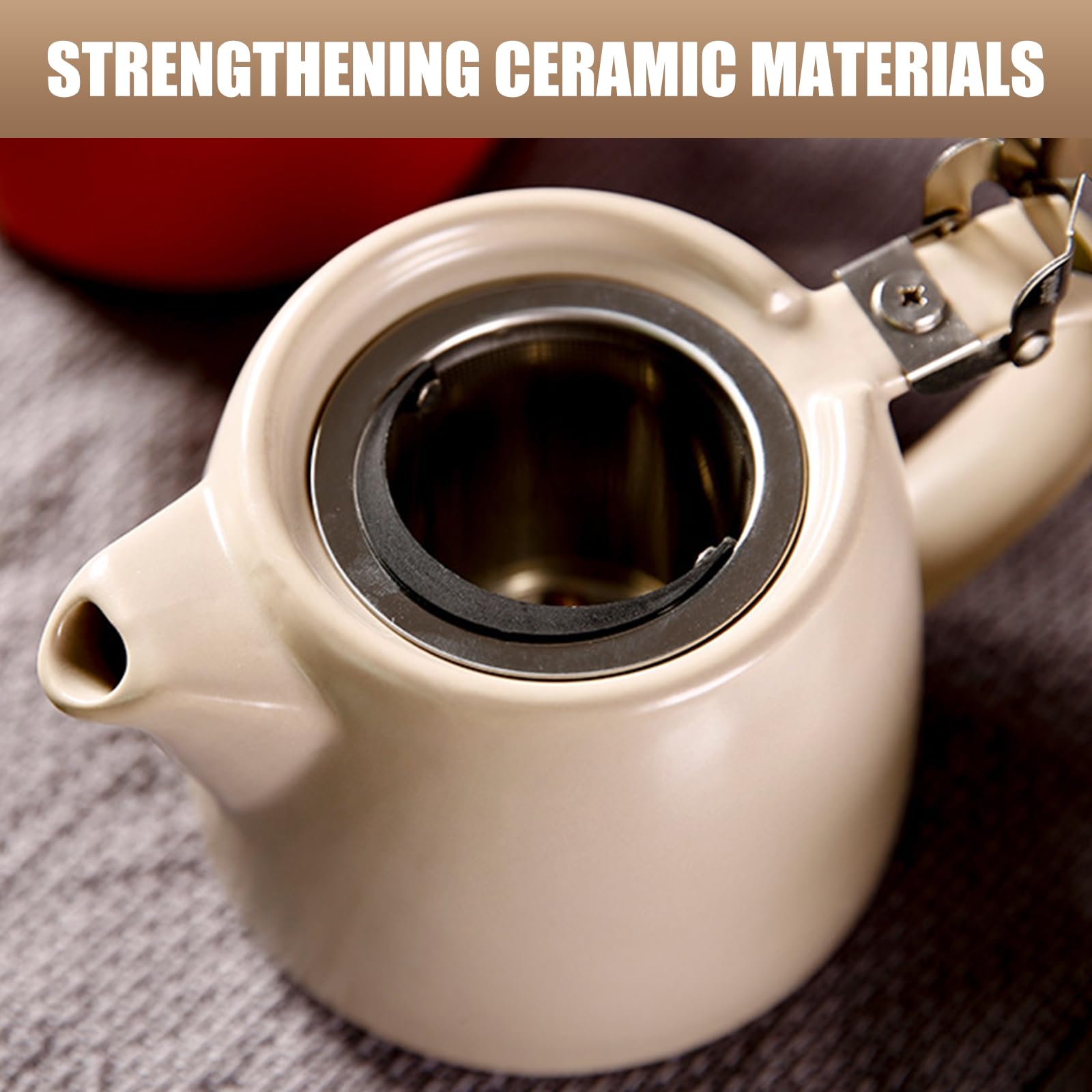Teekanne mit Siebeinsatz, 500ML Teekanne Keramik Schwarz, Porzellan Tea Pot, Tee Zubehör - Teezubereiter für Losen Tee Isoliert und Tropffrei, Langanhaltende Wärme teingut (Kamel)