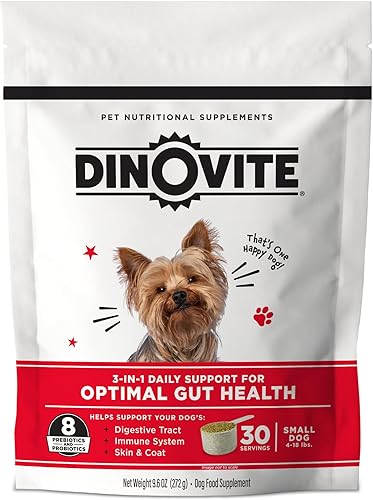 Dinovite Suplemento probiótico para perros - Omega 3 para perros - Alivio de puntos calientes - Suplemento de piel y pelaje para perros - Suministro