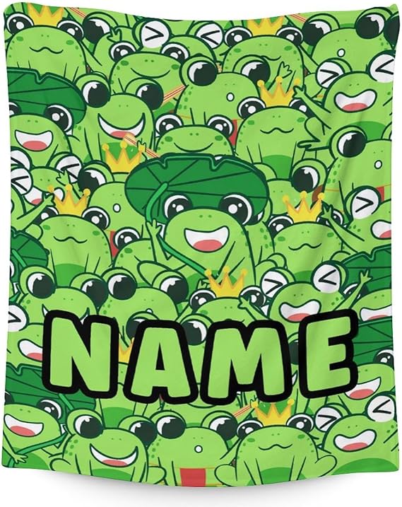 Mercuryelf Custom Frog Throw Blanket - Soft, Fuzzy & Warm - 60x80 Inches Flannel Blankets for Bed, Couch - Green Novelty Throws Gift for Women Men